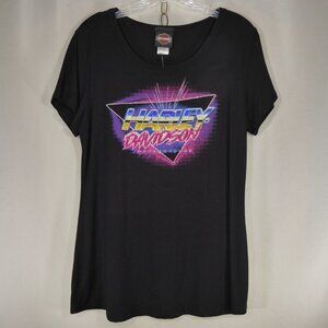 NWT Harley Davidson Womens L Black Retro Vision Rhinestone Neon Shirt HT4704BLK